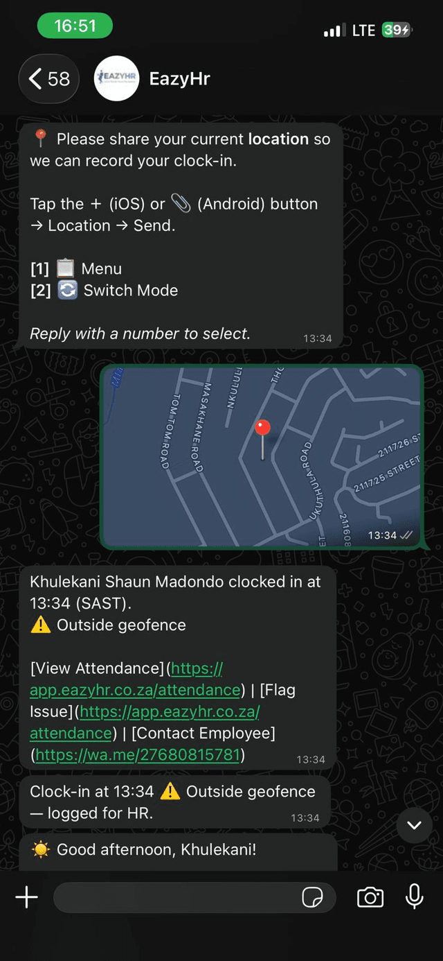 EazyHR WhatsApp bot