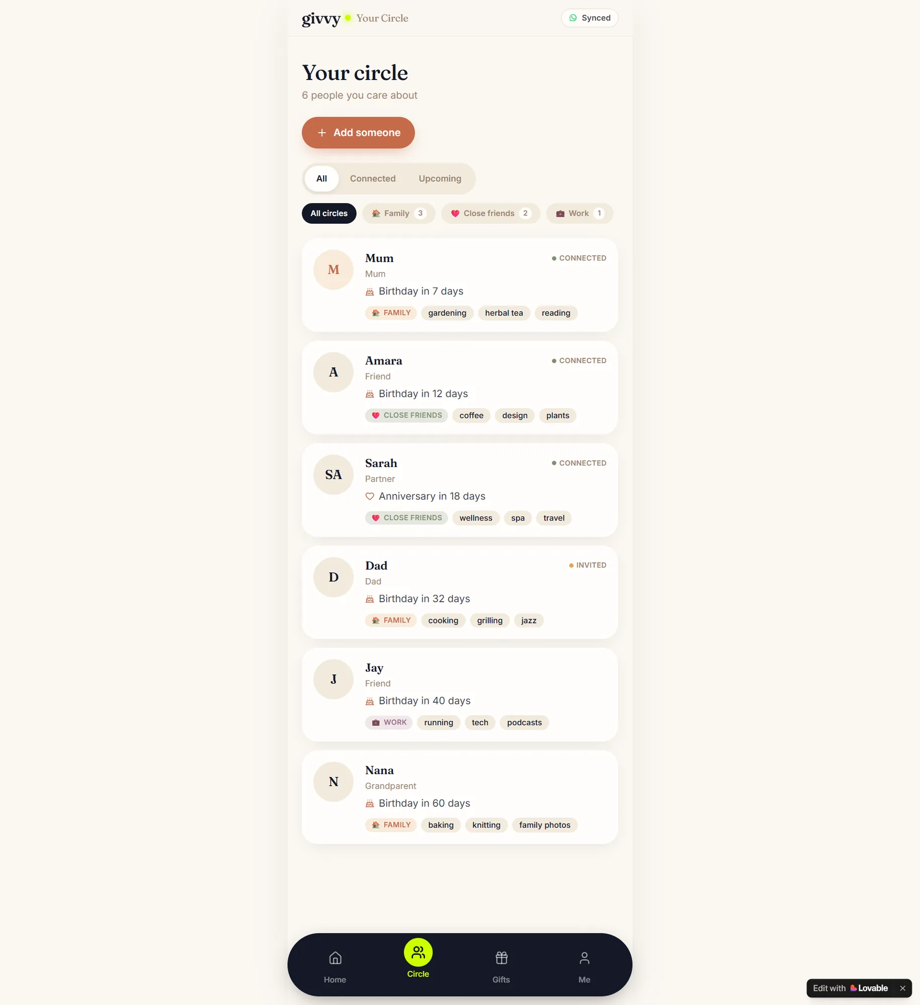 A circle in the BeGivvy app.