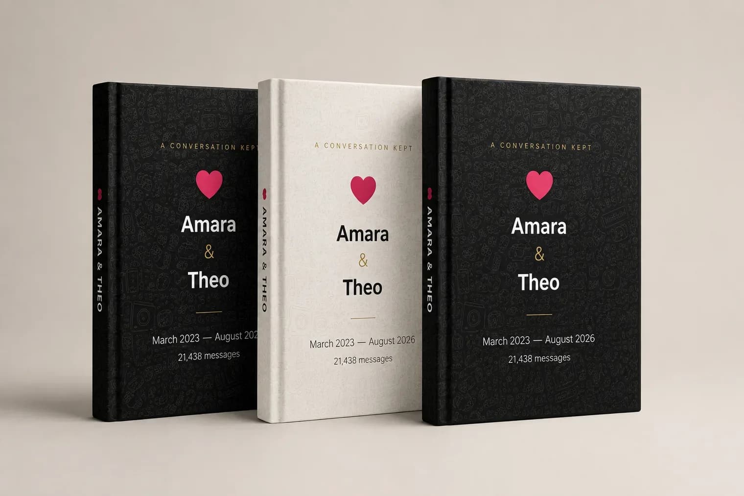 Three editions of a printed chat book.