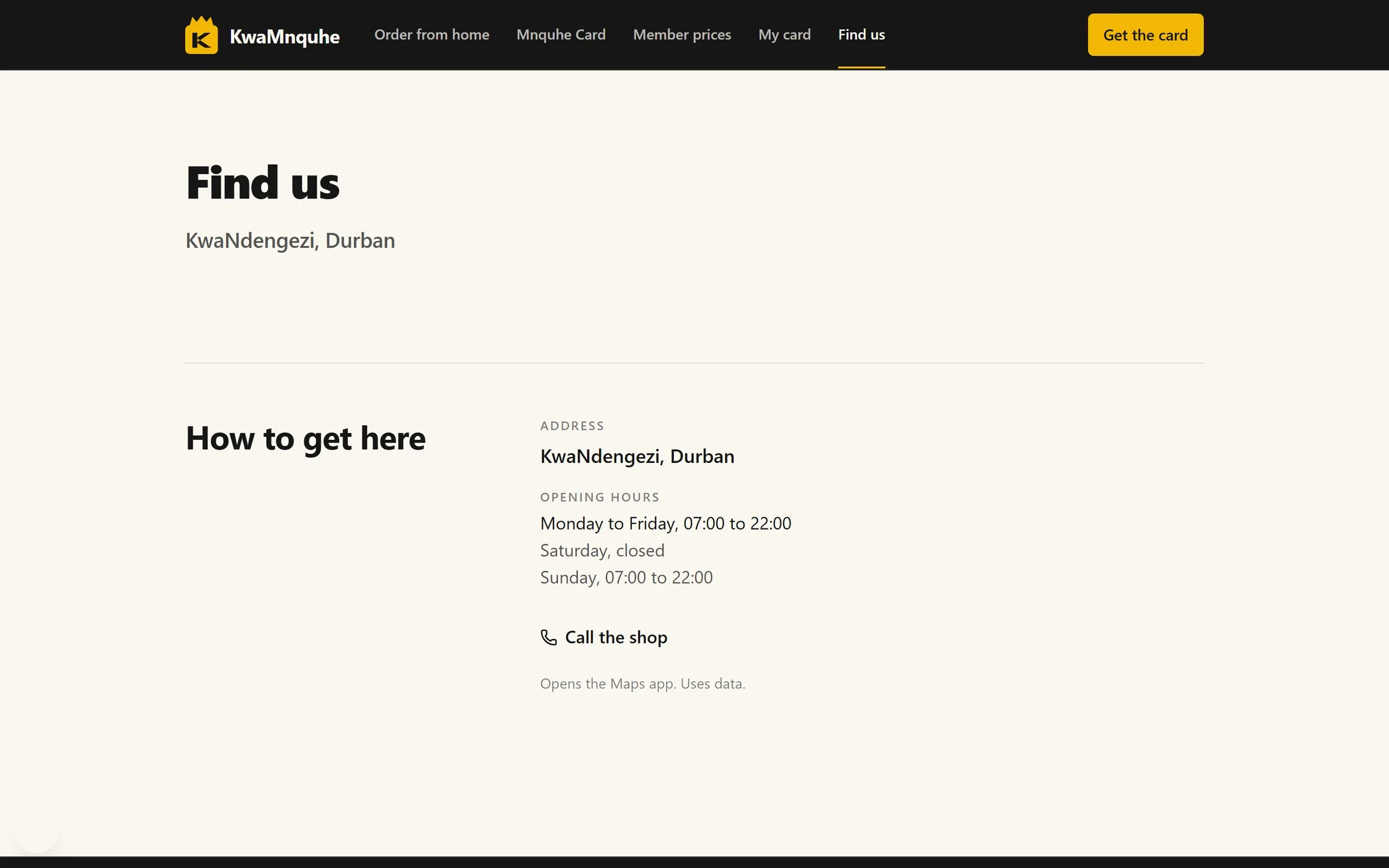 The find-us page with the map.